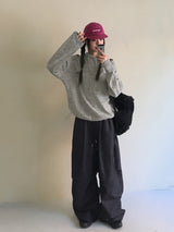 Perba pintuck shirring denim two-way long wide jogger pants