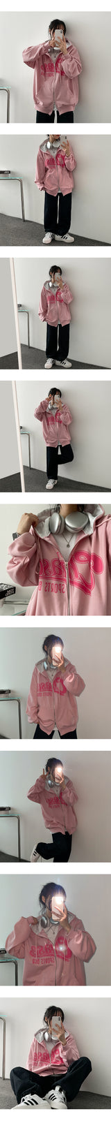 Char Two-Way Coloring Hooded Zip-Up