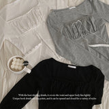 Langbang Hook Ribbon Shirring Semi-Cropped Long-Sleeved T-Shirt (3 colors)