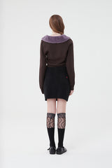 スモールチェリーエコファークロップ丈カーディガン／SMALL CHERRY ECO FUR CROP CADIGAN [BROWN]