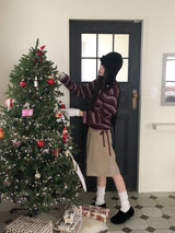 ニーブールバルクストライプドポーラーストリングニット