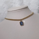 シティウーマンゴールドチェーンチョーカーネックレス - ライトサファイア / City Women Gold Chain Choker Necklace - Light Sapphire
