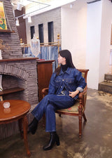 セミワイドフィットストリングポイントダークデニムパンツ/JEON SO MIN SEMI-WIDE FIT STRING POINT DARK DENIM PANTS [17708]