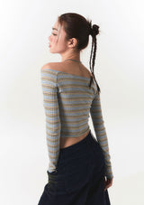 smooth off shoulder top - blue stripe