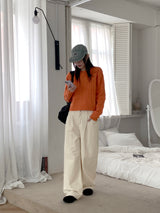Rolpe Twisted Cable Round Crop Long-Sleeved Knit