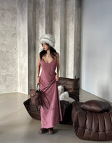 velvet flower bustier long dress