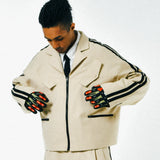 [UNISEX] Satin-Trimmed Padded Racing Jacket (Beige)