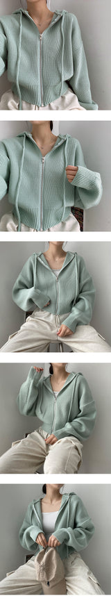 キャンディーニットウェアフードジップアップ / candy knitwear hooded zip-up