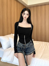 ダブルベルトデニムショートパンツ/[Aespa Ningning] 874. Double belt denim short pt