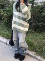 Off-shoulder Oversized Fit Stripe Knitwear