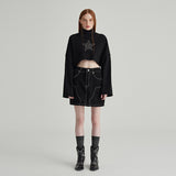 BLACK TURTLENECK CROP SWEATSHIRT
