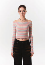 smooth off shoulder top - pink stripe