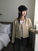 TF ノーカラーVショートレザージャケット