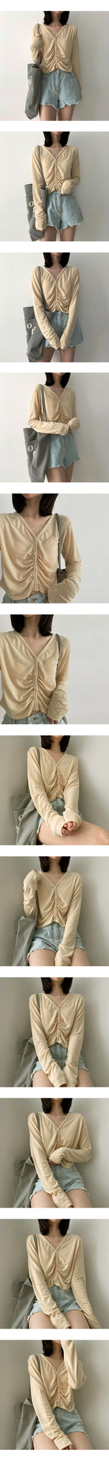 レブドシャーリングプリーツボタンカーディガン / Lebed shirring pleats button cardigan