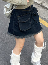 ビッグポケットフリンジビンテージデニムスカート / Big Pocket Fringe Vintage Denim Skirt