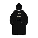 UNI MONO CHERRY HOODIE LONG DUFFLE COAT [BLACK]