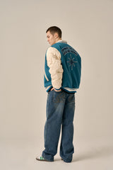QUILTING POINT VARSITY JACKET - BLUE