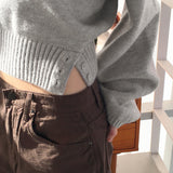 Bien off-shoulder two-way button slit V-neck long sleeve knit