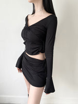 893. コタシャーリングスリットリボンミニスカート / 893. Cota shirring slit ribbon mini sk (2color)