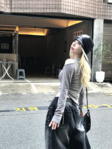 ショルダースリットプリントサイドシャーリングTシャツ