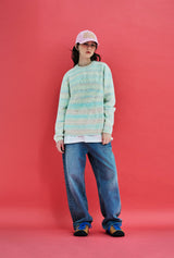フラワーグラデーションストライプニット/ライトグリーン