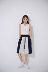 TOP(9354) Collar Half Zip Up Crop Sleeveless