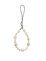 White Daisy Pearl Phone Strap