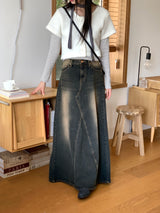 Ito Sand Washed Wide Maxi Denim Skirt