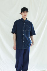 UTILITY CURVED POCKET OXFORD 1/2 SHIRT NAVY (6561040367734)
