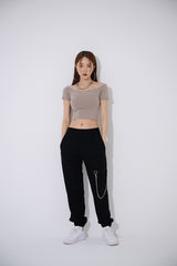 プレーン オフショルダー クロップ Tシャツ / TOP(9393) Plain Off Shoulder Crop Tee