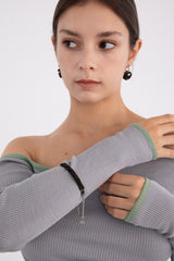 ニッティングウィズドロップチェーンバングルブレスレット/Knitting with drop chain bangle bracelet (Black)