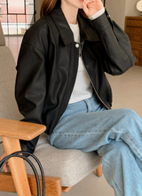 Classic Autumn Crop Leather Jacket (2color)