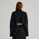 BLACK TURTLENECK CROP SWEATSHIRT