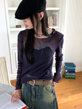 Tito diagonal pleated two-tone long sleeve knit