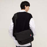 レインボーフラワースマイル刺繡クロスメッセンジャーバッグ/Rainbow Flower Smile Embroidery Cross Messenger Bag