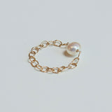 14K gold chain pearl ring