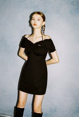 HIDE Shirring Halter Dress (Black) (6570999152758)