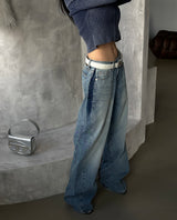 Pintuck Coloring Low Rise Wide Jeans