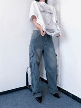 Cargo pocket denim wide pants
