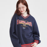 Vネックストライプリブスウェットシャツ/V-NECK STRIPE RIB SWEATSHIRT_NAVY