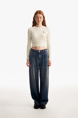 スモールチェリーケーブルクロップニット／SMALL CHERRY CABLE CROP KNIT [IVORY]