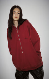 HAIF-ZIP HOODIE (LONG)_DARK RED