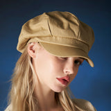Herringbone label newsboy cap BEIGE