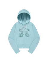 WITTY BUNNY BOUQUET GIRL CROP HOODIE ZIP UP [ICE]