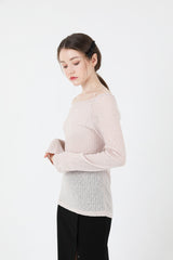 シースルーバックスリットロングスリーブニット / See-Throught Back Slit Long Sleeve Knit Beige