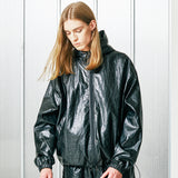 VCL CRACK LEATHER HOODIE BLACK