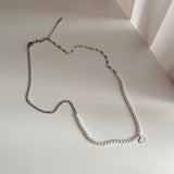 juro サージカルスチールパールハートスマイルキッチュレイヤードショートネックレス / juro Surgical Steel Pearl Heart Smile Kitch Layered Short Necklace