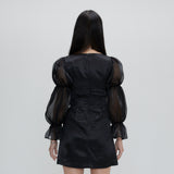 puff sleeve dress black
