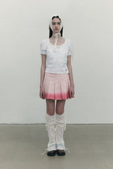 RIBBON SHIRRING SHORT SLEEVE BLOUSE [WHITE]