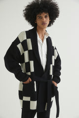 CHECKERBOARD ROBE CARDIGAN BLACK (6613774336118)